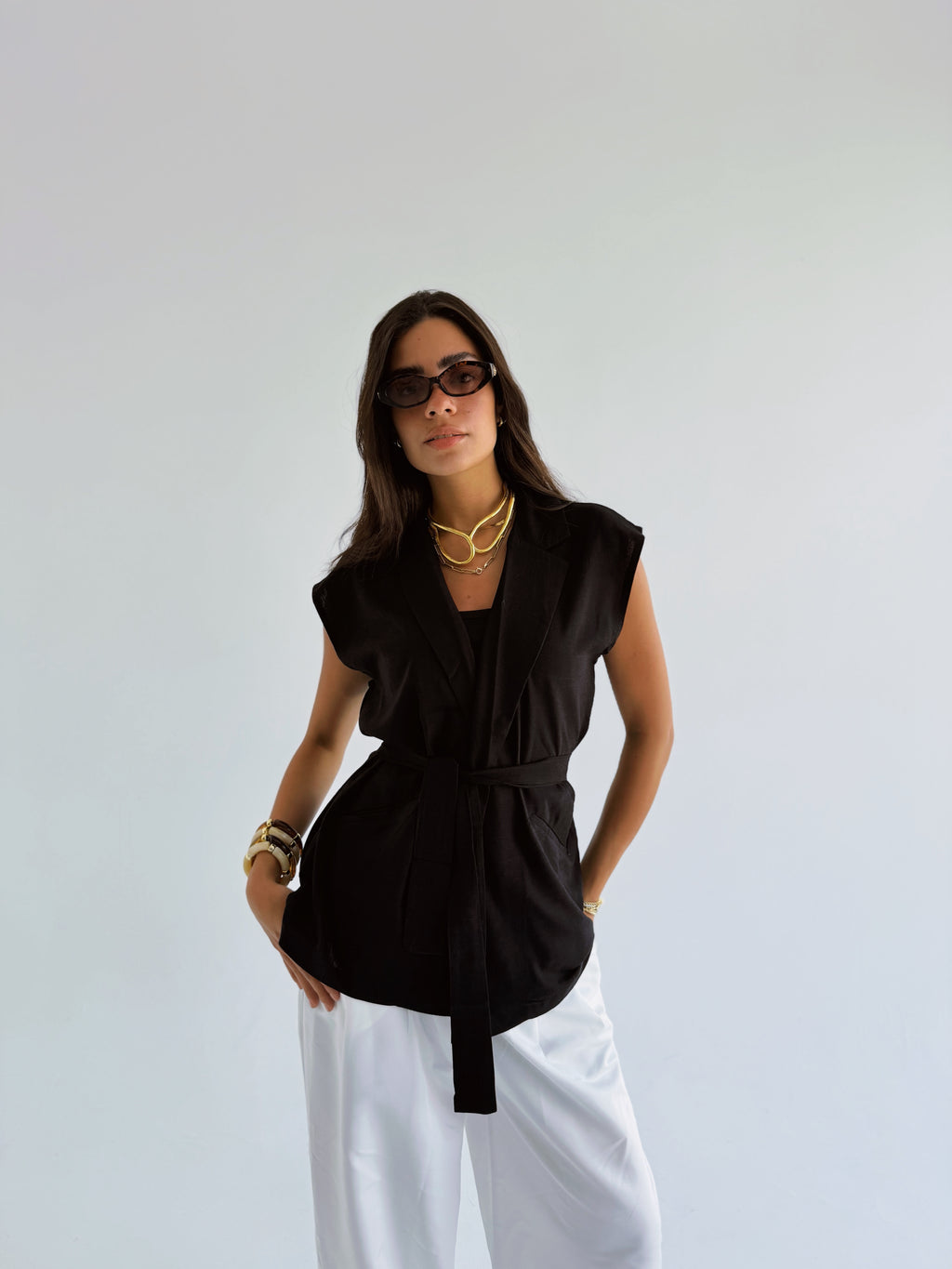Linen Vest - Black
