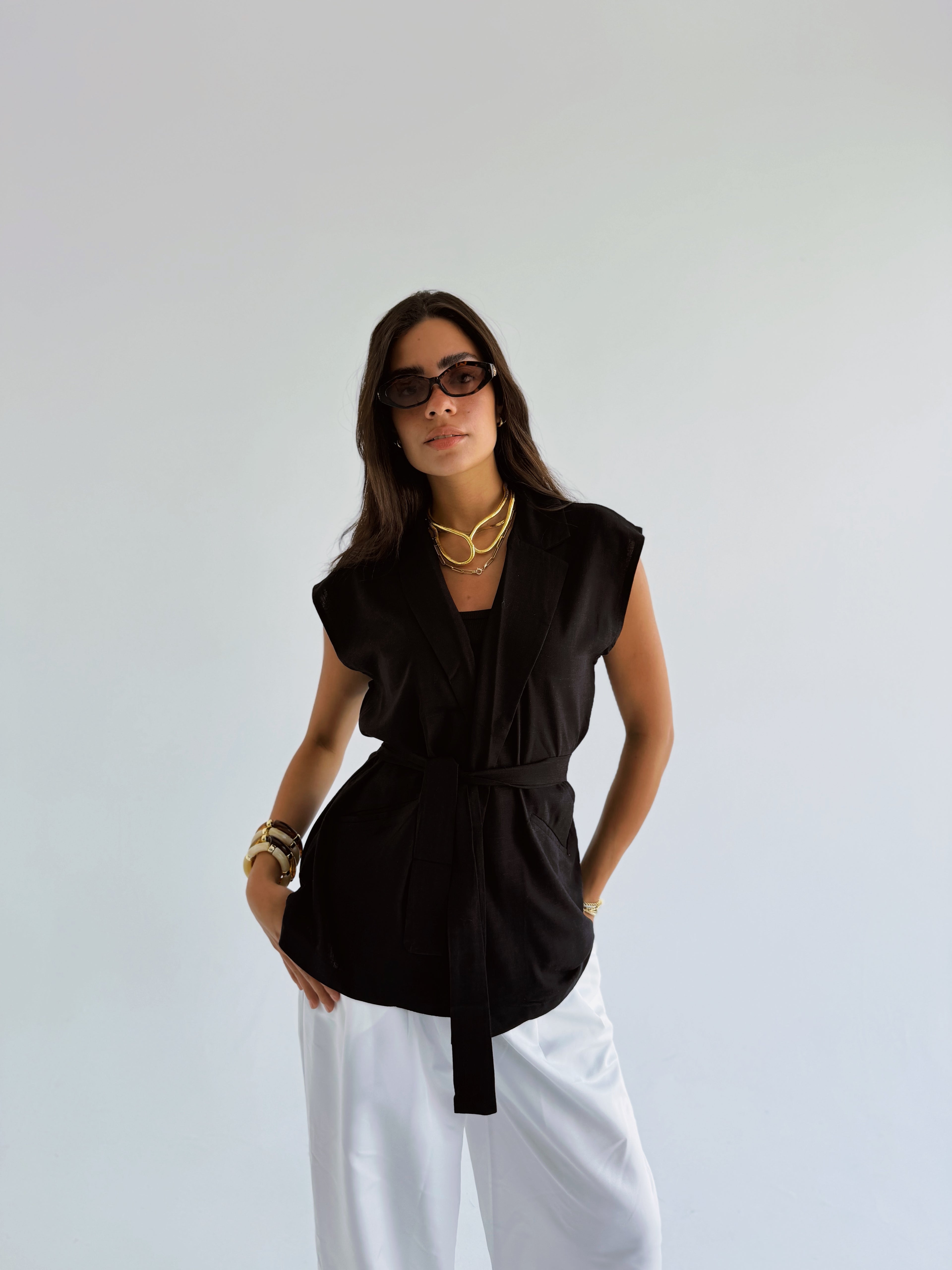Linen Vest - Black