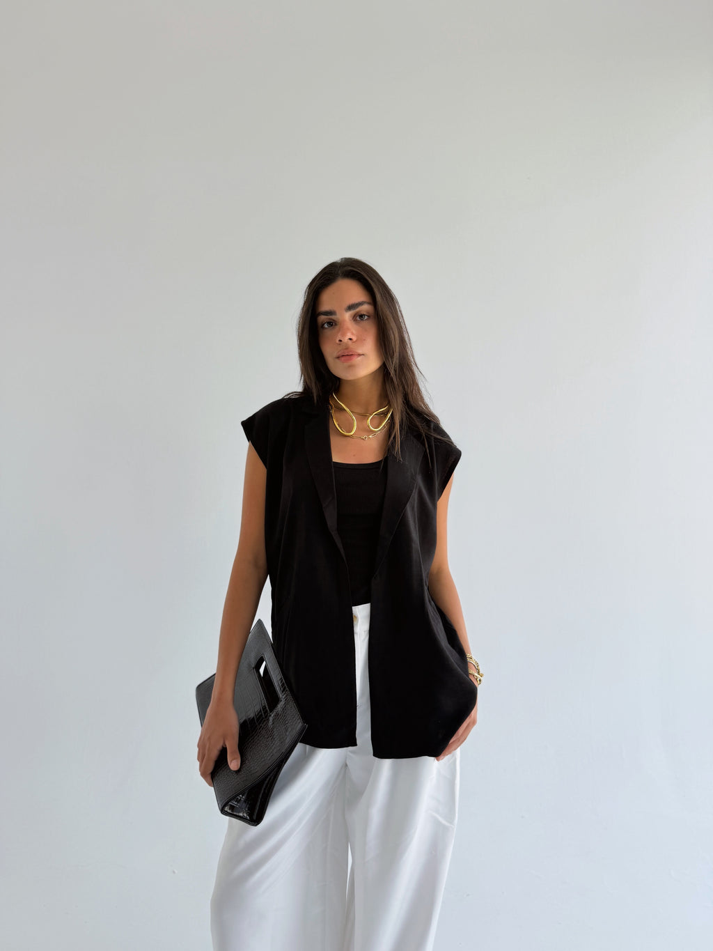 Linen Vest - Black