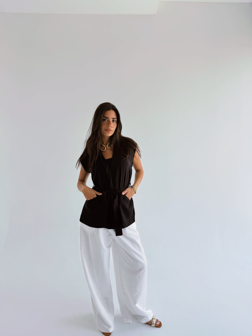 Linen Vest - Black