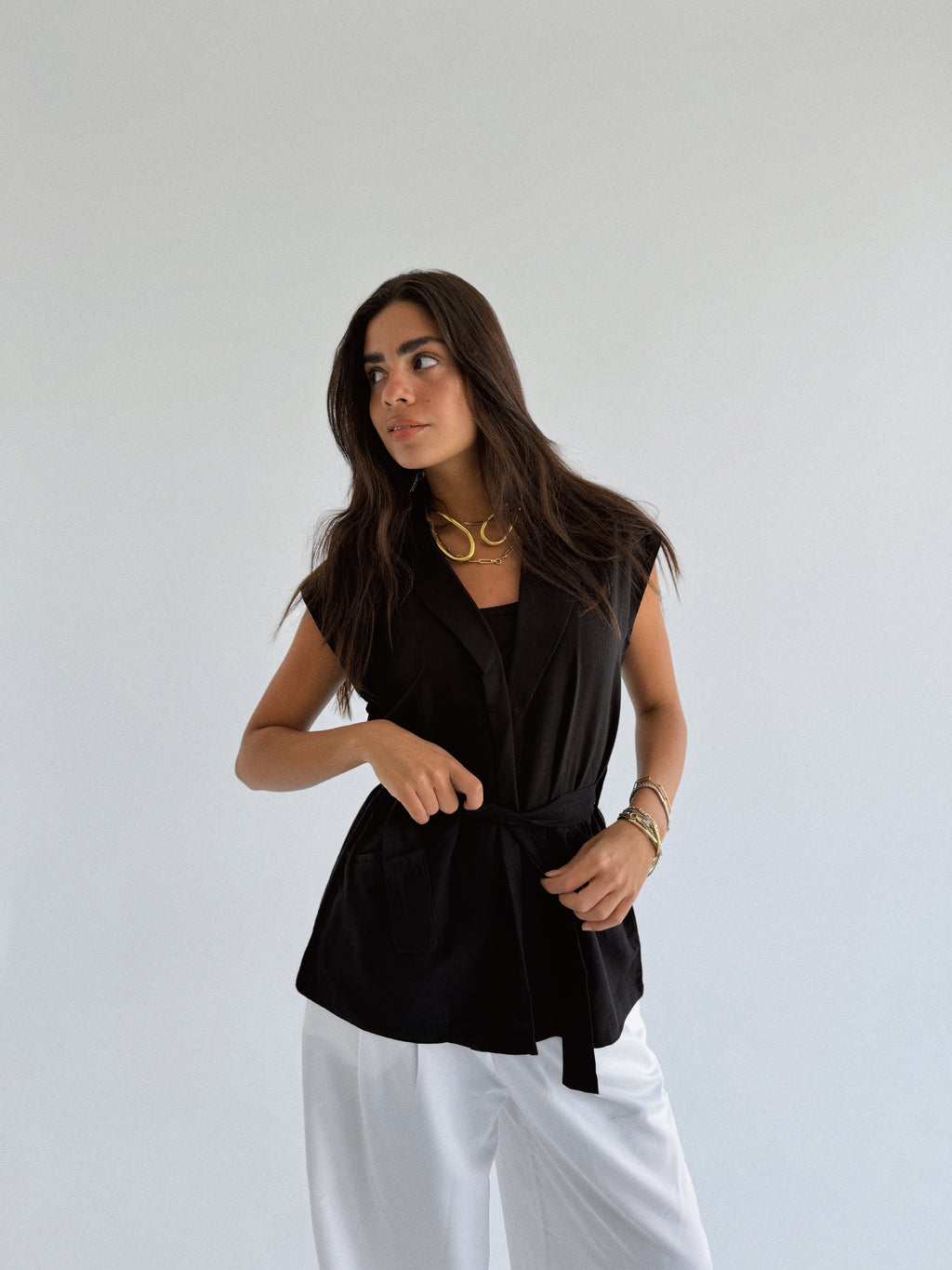 Linen Vest - Black