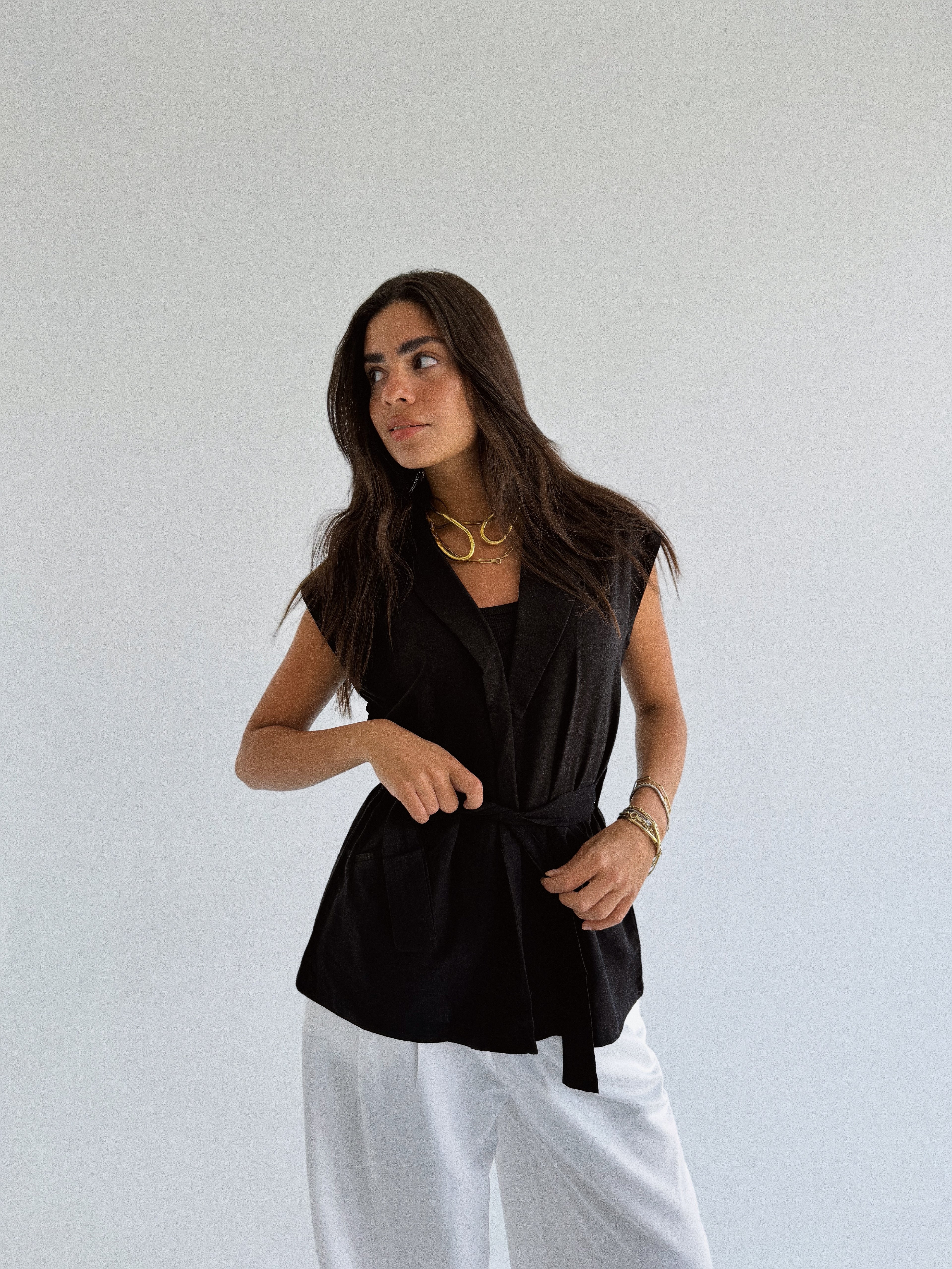 Linen Vest - Black