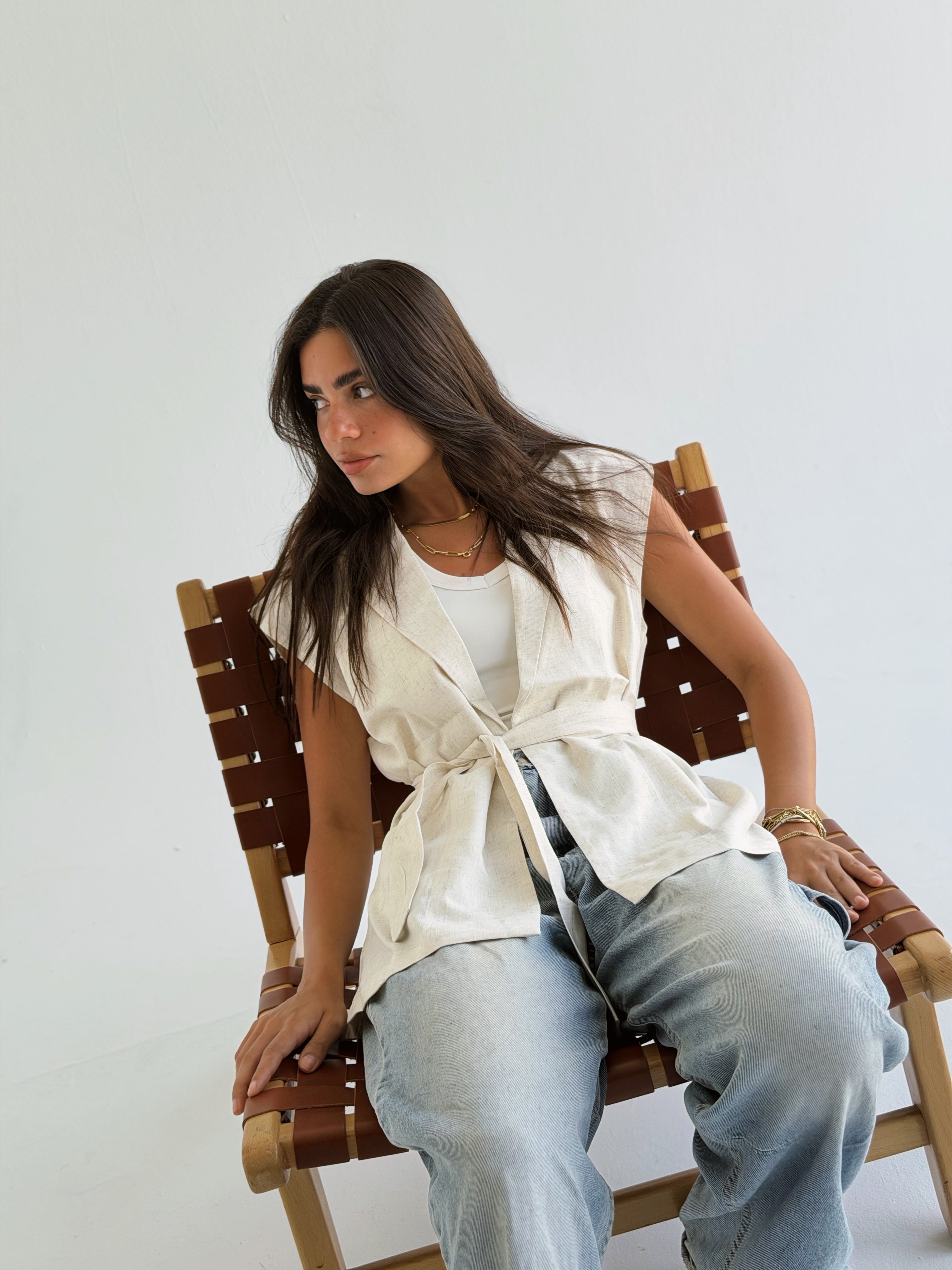 Linen Vest - Beige