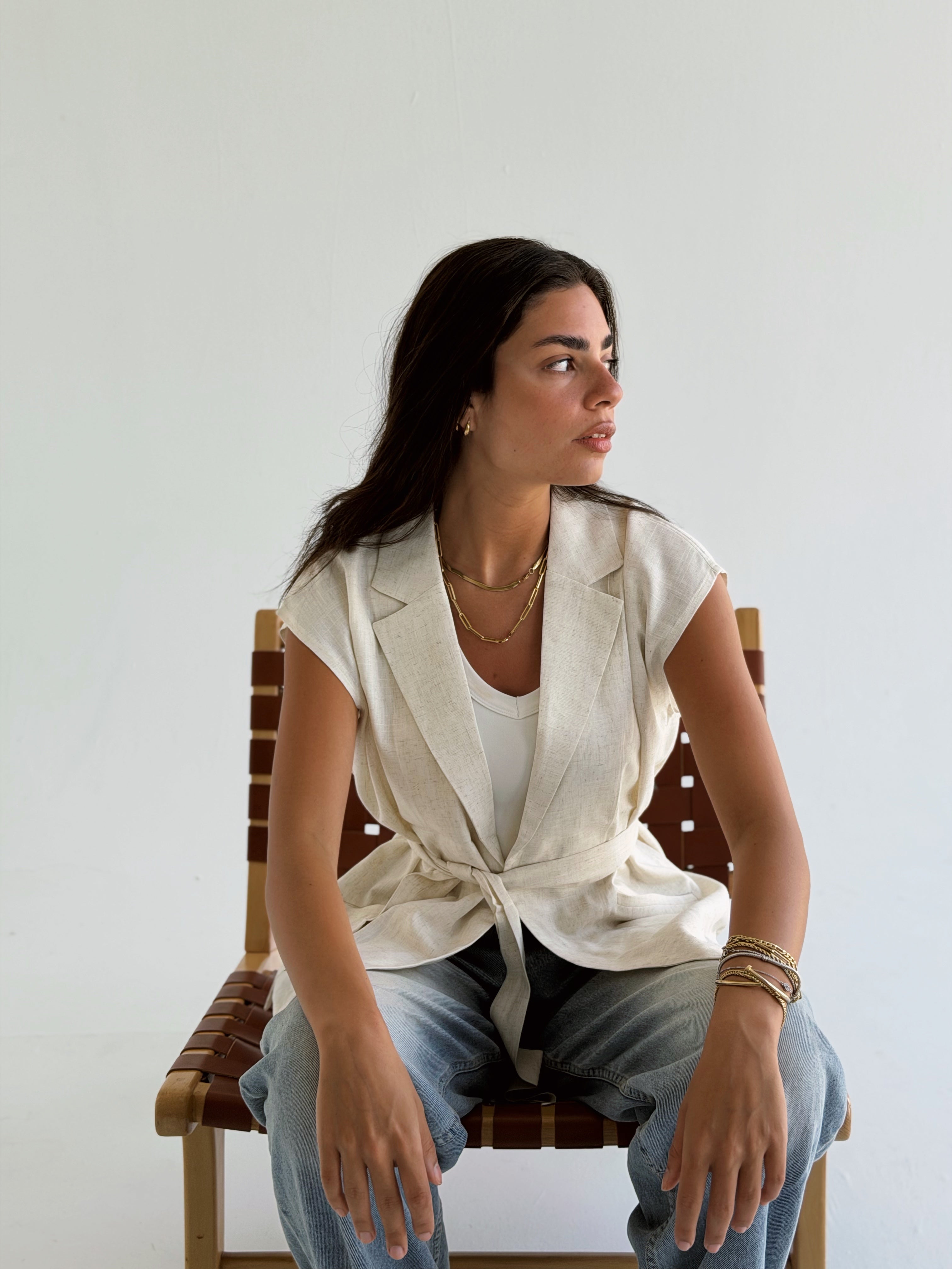 Linen Vest - Beige
