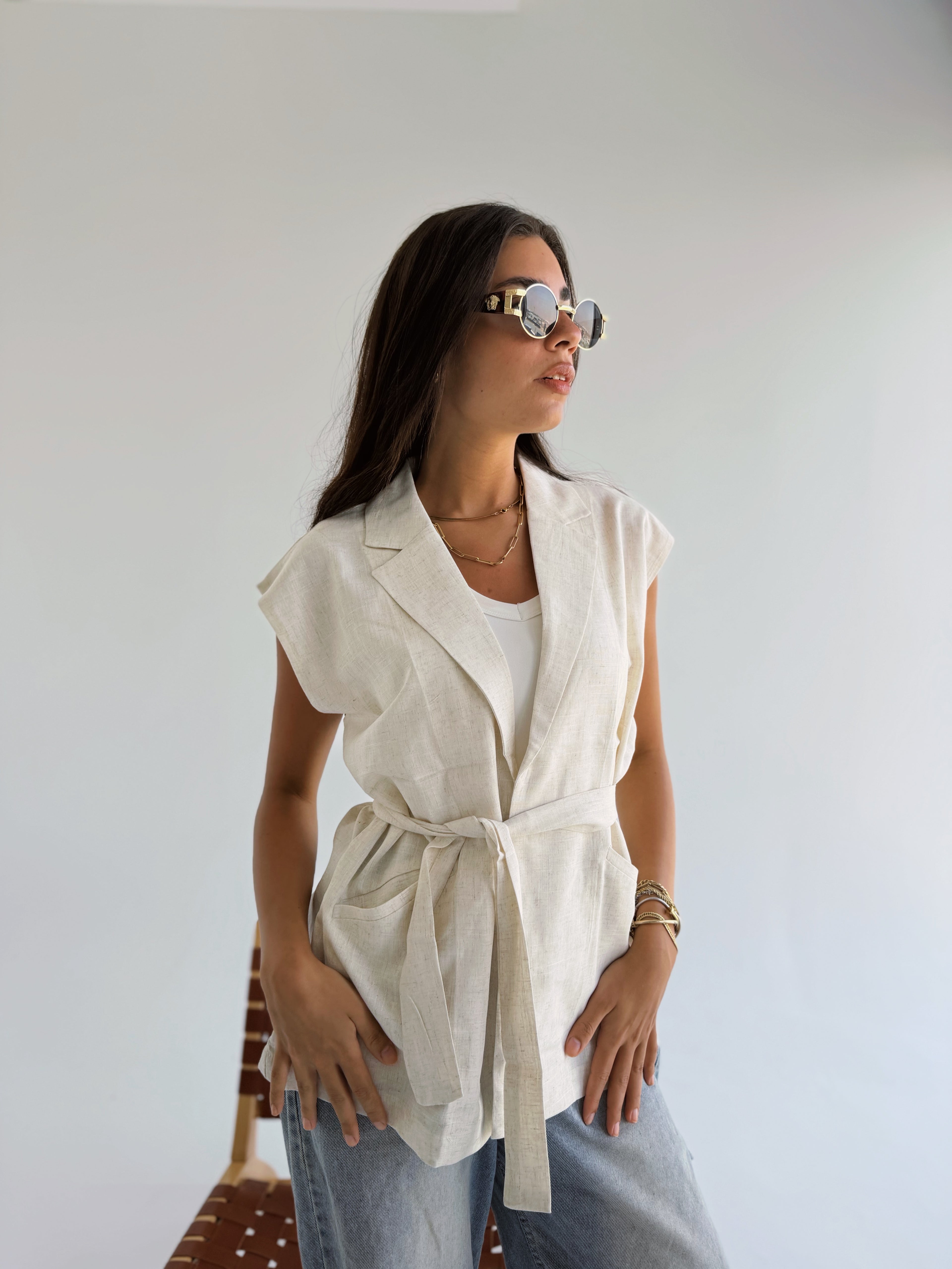 Linen Vest - Beige