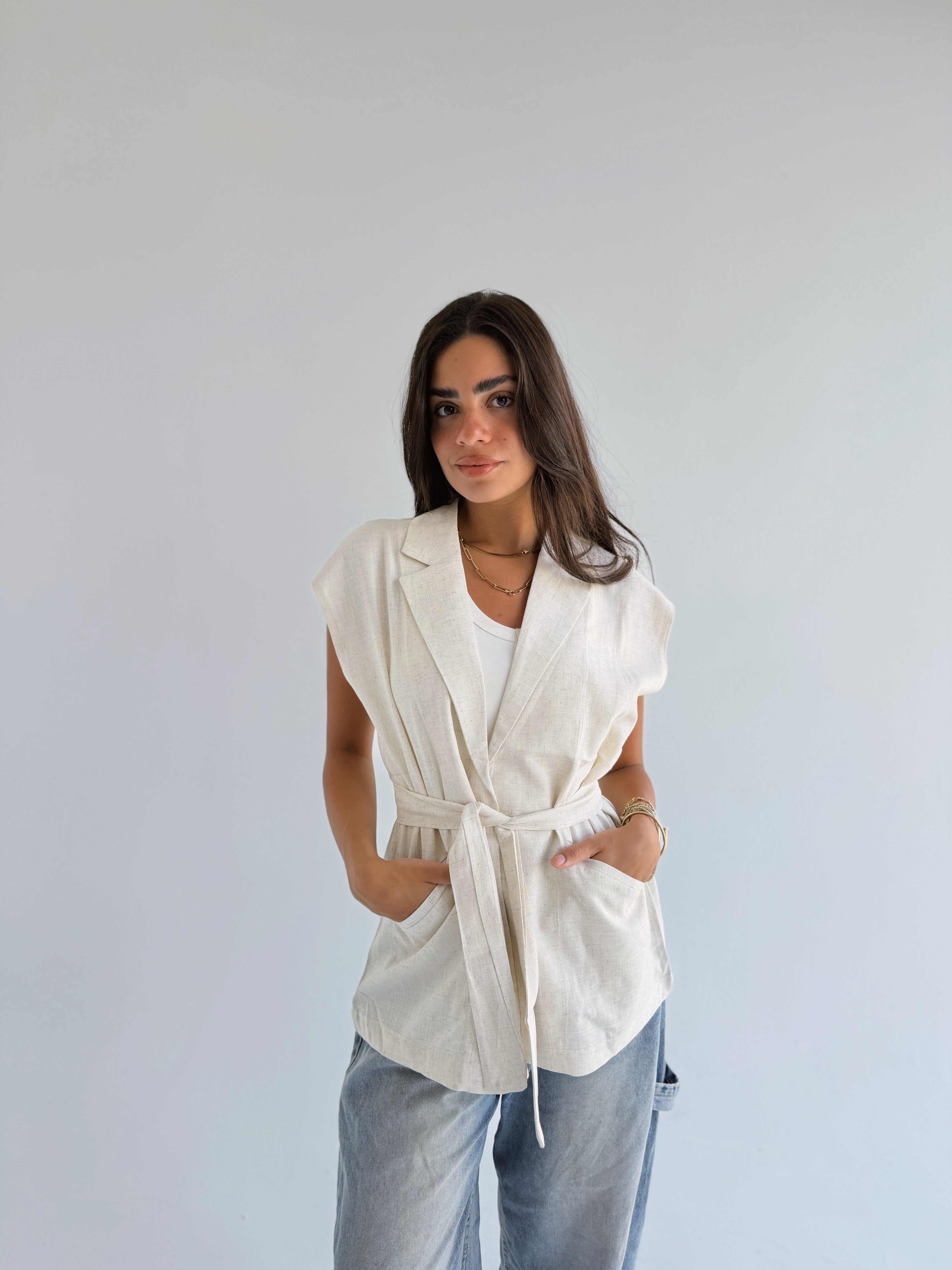 Linen Vest - Beige
