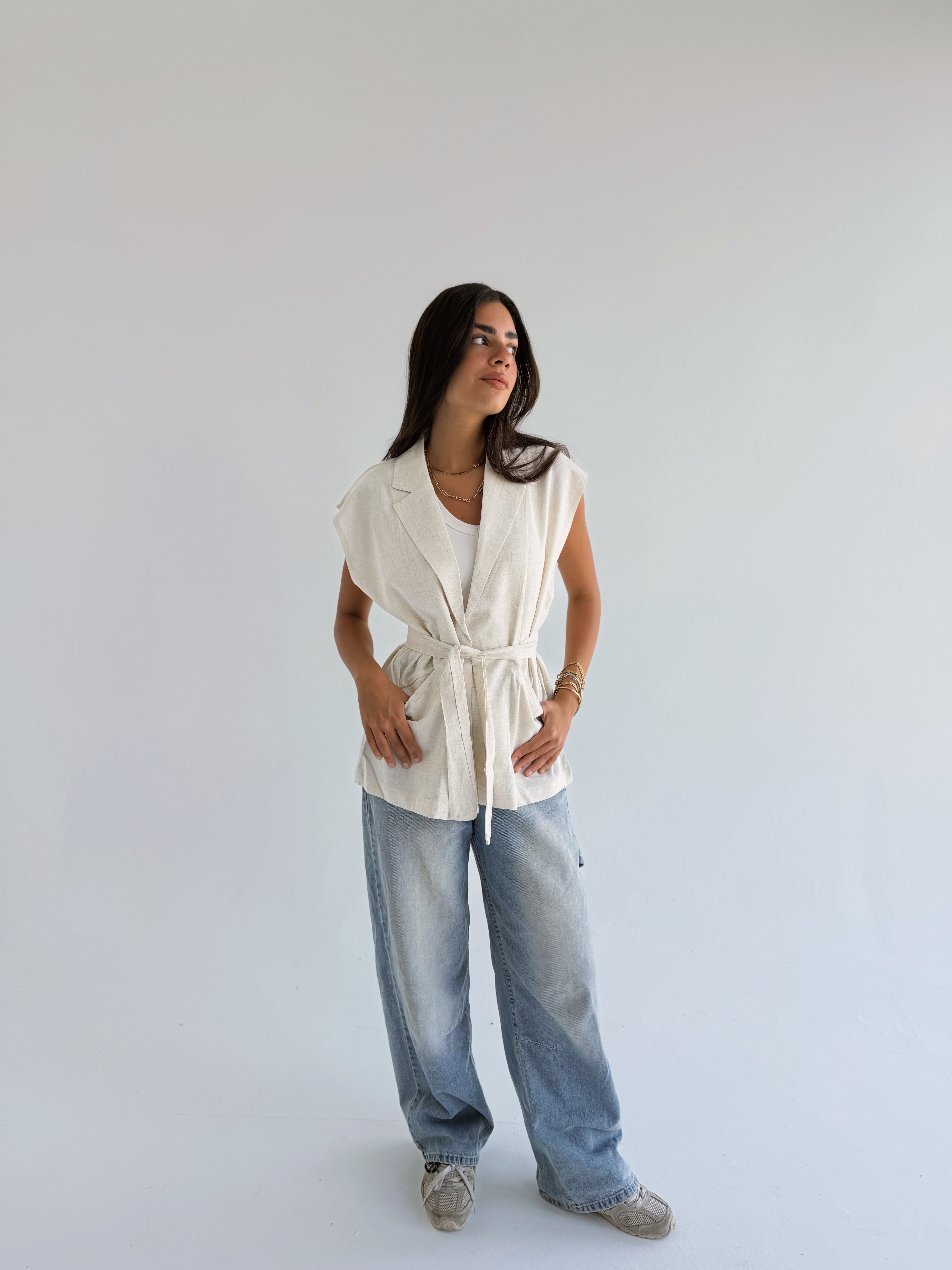 Linen Vest - Beige