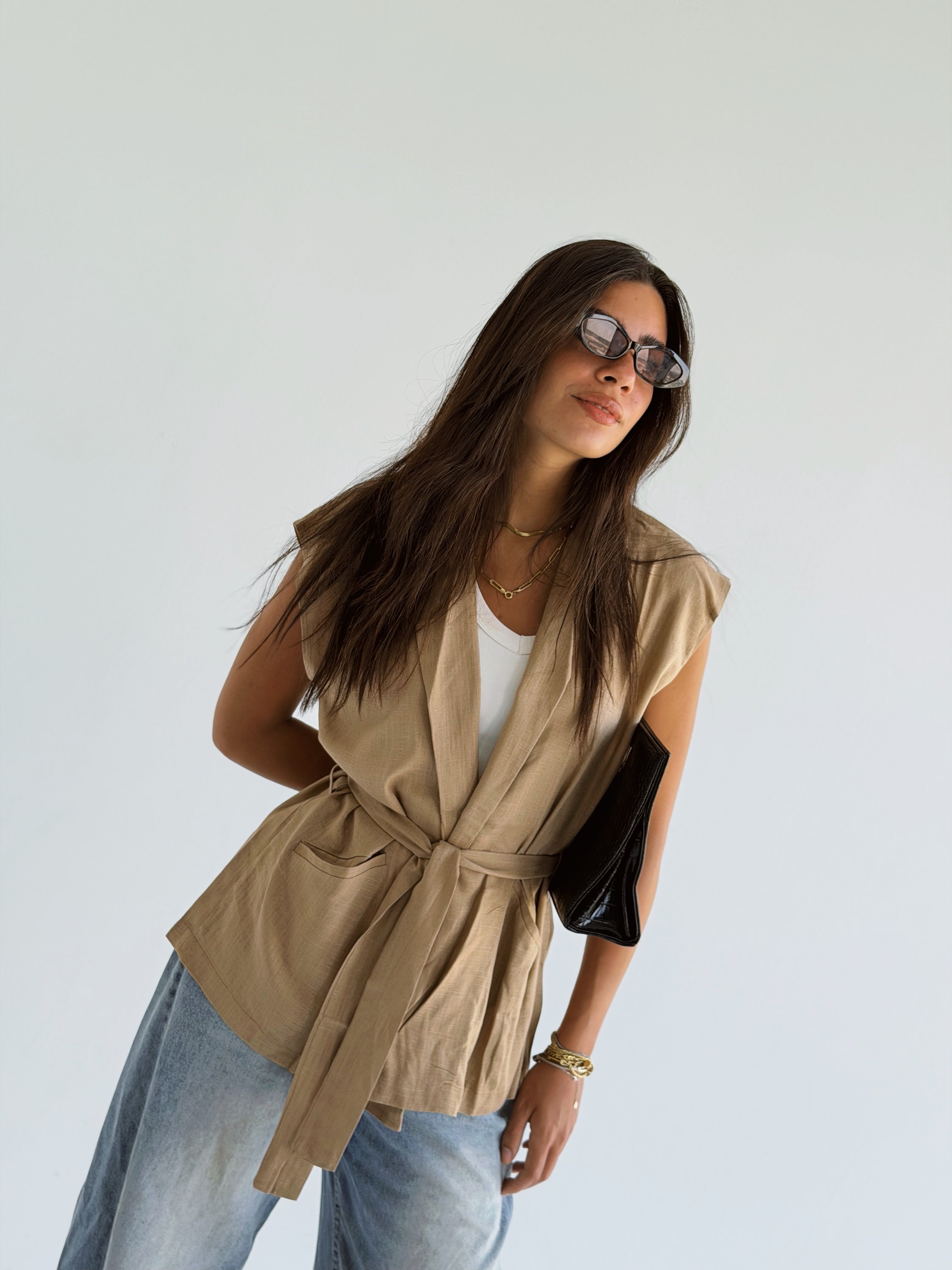 Linen Vest - Light Brown