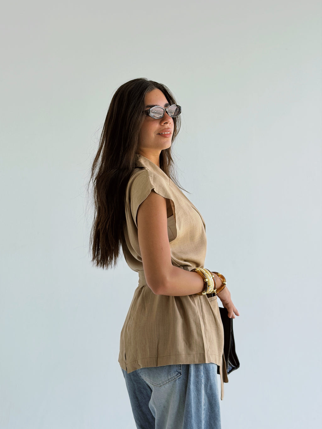 Linen Vest - Light Brown